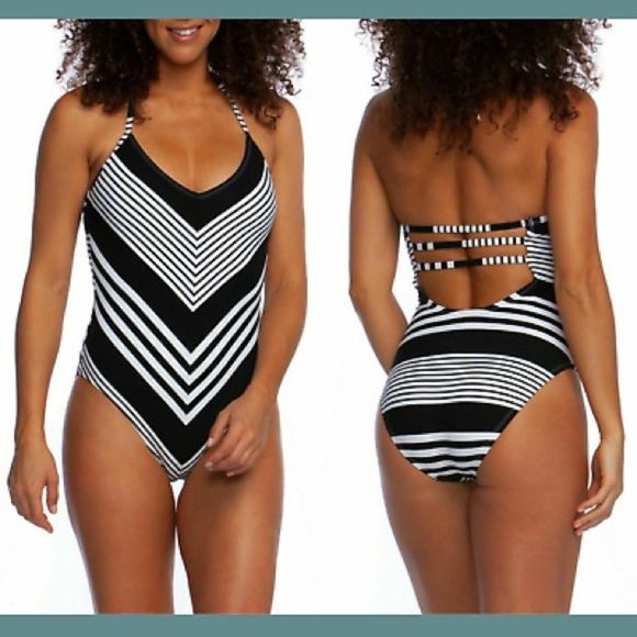 La Blanca 4 black and white stripe swimsuit nwot - Picture 1 of 7